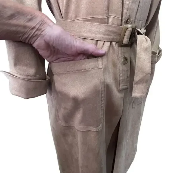 Talbots Petites Women’s Tan Faux Suede Belted Shirt Dress Size 8 EUC - Picture 6 of 12